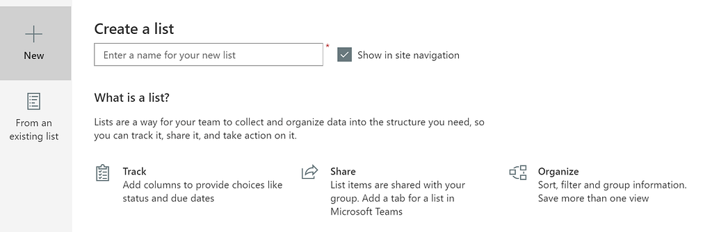 New create list UX