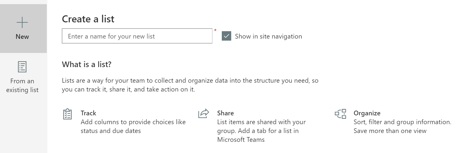 New create list UX